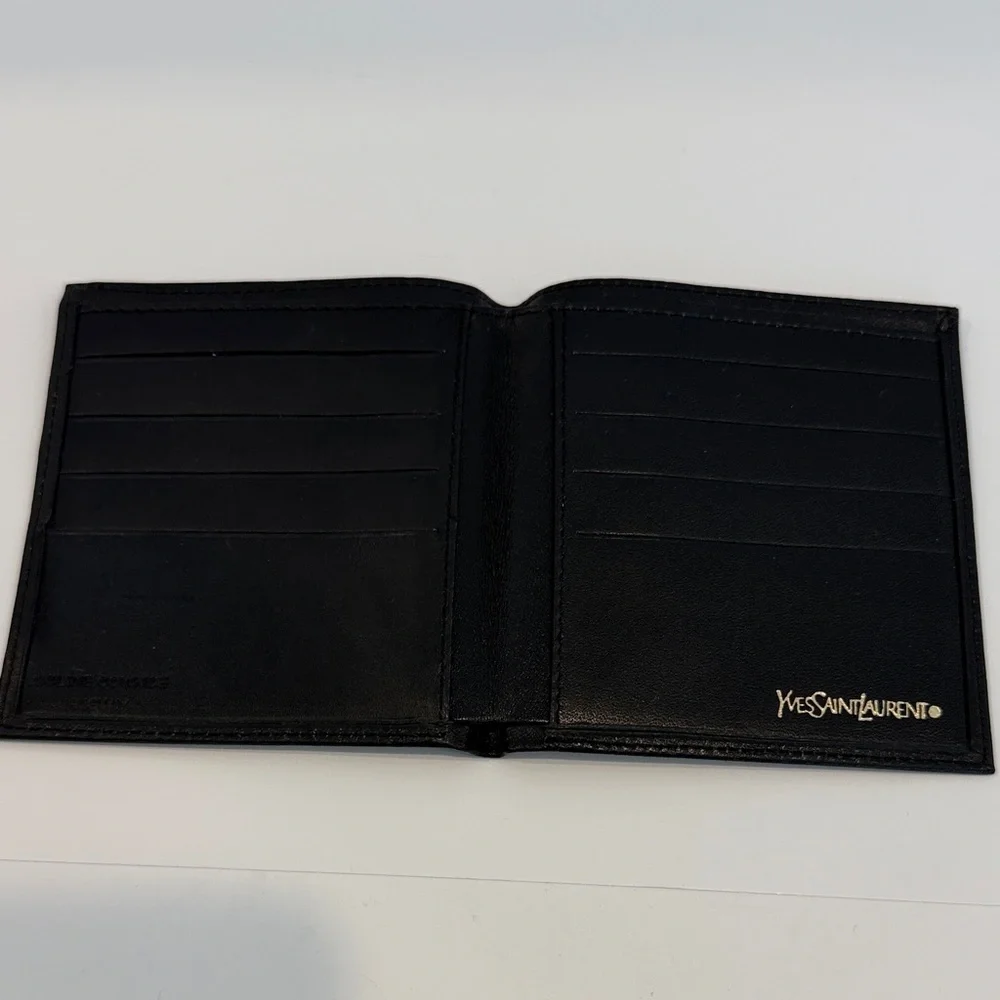 Vintage Yves Saint Laurent Midnight Black Leather Bifold Wallet Aniline Cowhide